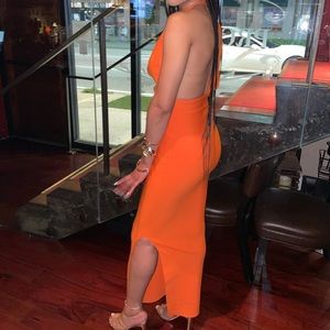 Orange long asymmetrical dress
